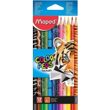 Комплект цветни моливи Maped Color Peps - Animals, 12 цвята  -1